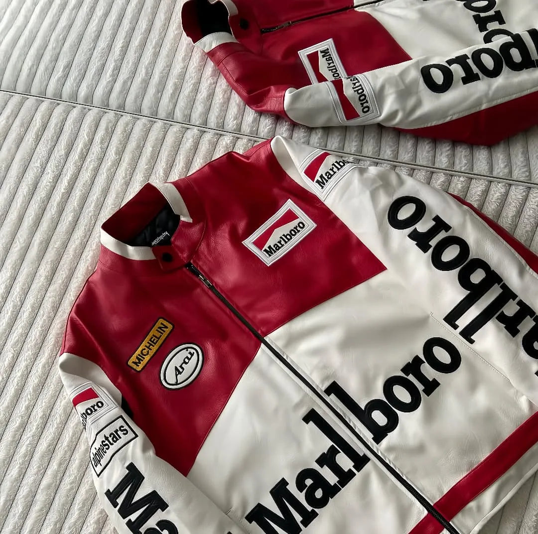 Marlboro Racing Leather Jacket – Premium MotoGP Inspired Design | Urban wear