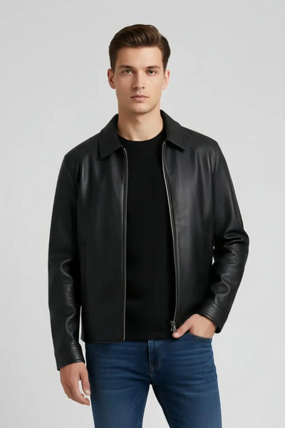 Premium Spread Collar Black Leather Jacket for Men – Stylish & Durable by Urban wear