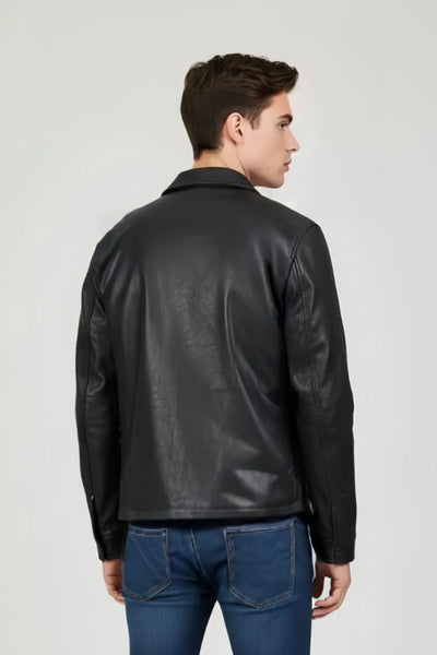 Premium Spread Collar Black Leather Jacket for Men – Stylish & Durable by Urban wear
