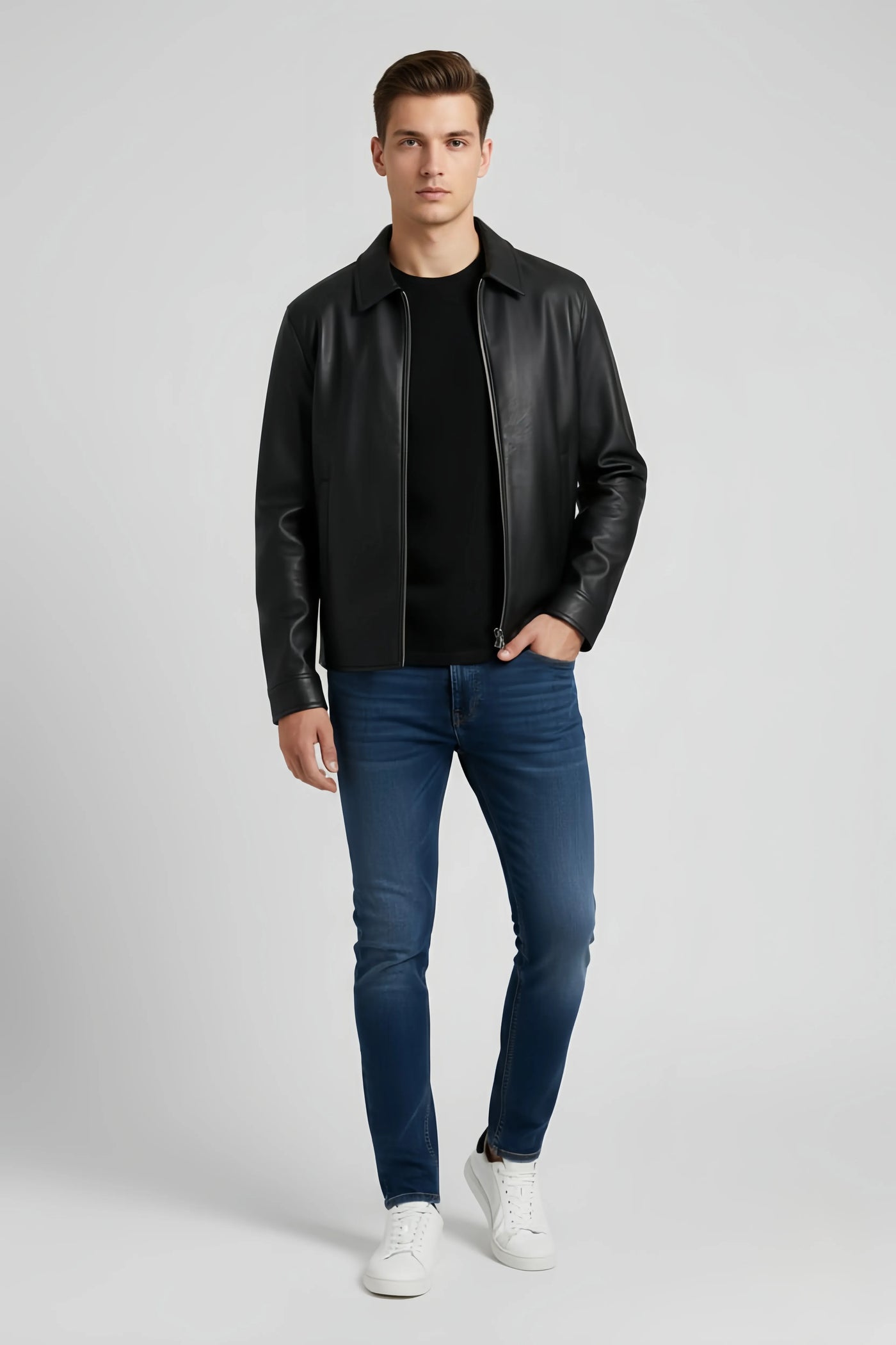 Premium Spread Collar Black Leather Jacket for Men – Stylish & Durable by Urban wear