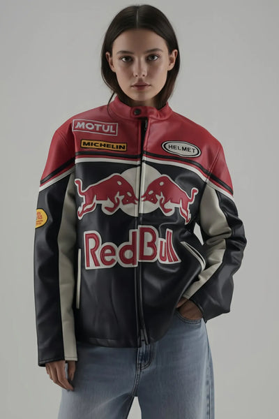 Limited Edition Red Bull Racing Leather Jacket – Premium F1 Look | URBAN WEAR