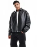 Urban Wear Men's Black Leather Jacket - Oversized Streetwear Fit