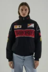 Front view of the F1 Black Ferrari Unisex Racing Jacket - Premium Turbo Racer Edition by Urban Wear.